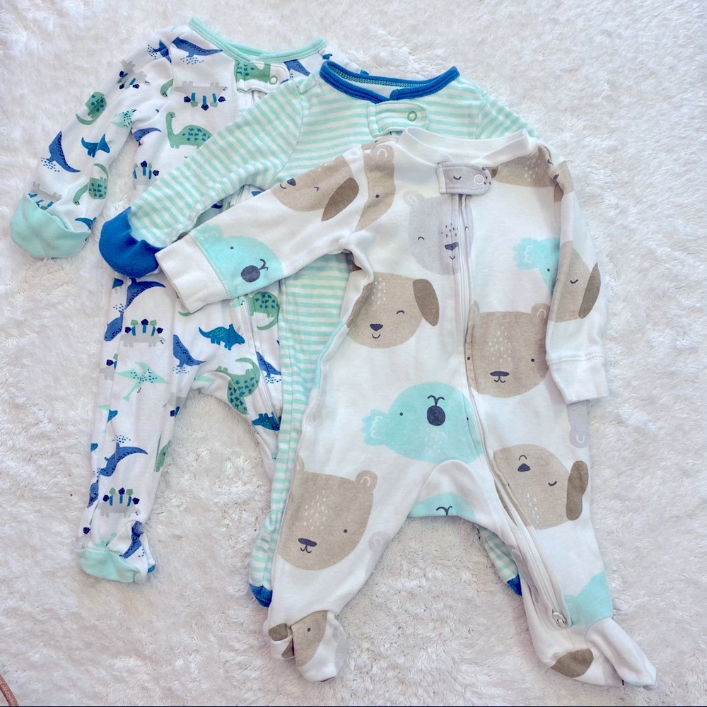 Set of 3 Boys 0-3M Pajama Sleepers